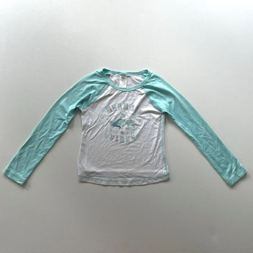 Billabong Girls 6 Blue Mermaid Rash Guard UPF Swim Top Long Sleeve Graphic Beach